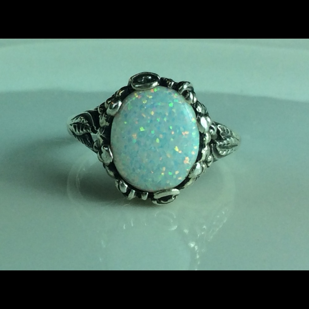 White opal sterling silver ring